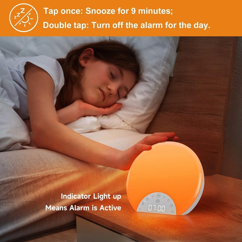 ANTDALIS Sunrise Alarm Clock Wake Up Light for Kids, Adults, Heavy Sleepers with Dual Alarms, Snooze, Sleep Aid with 7 Nature Sounds for Bedrooms with 8 Colors Night Light, FM Radio, Gift Ideas - Image 3